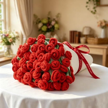 Crochet Rose Bouquet Blanket Shawl for Women, Handmade Chunky Knit Red Flower Throw Blankets Wrap with Gift Box, Creative Mother's Day Birthday for Her Mom Wife Girlfriend, 43"X43"