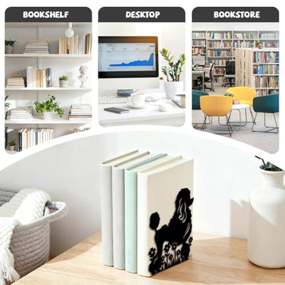 5.3"x4.3"x6.5" Metal Bookends, Heavy Duty Book Ends for Shelves | Poodle Dog and Flowers Theme Cast Iron Book Supports, 1 Pair Decor Stoppers for Desk, Library, Office & Home Shelves - style: Poodle Dog and Flowers