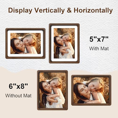 6x8 Picture Frame Set of 2, Natural Walnut Wood Solid Wood 6 by 8 Photo Frames with 5x7 Mat with Real Glass for Wall and Tabletop Display - color: Natural Walnut, size: 6x8-2Pack