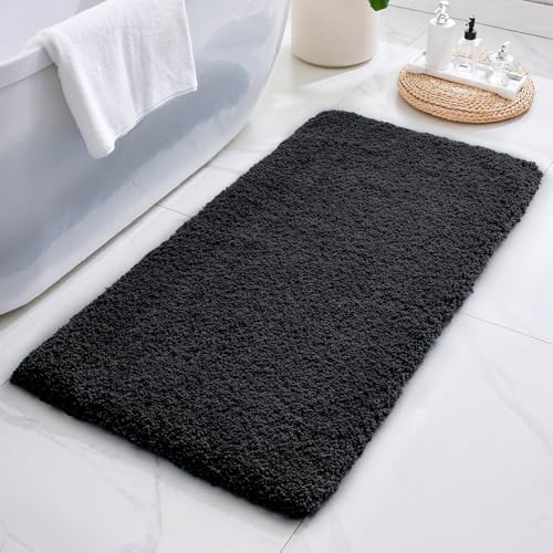 ILANGO Black Bathroom Rugs 48" × 24" Non Slip & Super Absorbent Extra Thick Soft, Washable Bath Mat for Floor, Microfiber Plush Shaggy Bath Rug with Rubber for Bathtub Shower Room Sink - color: Black, size: 2' x 4' (24''x48'' Bathroom Rug)