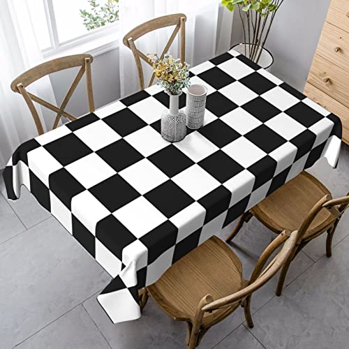 Worltoldb Checkered Polyester Tablecloth, 90" x 60" Rectangular, Water Resistant, Perfect for Dining Table, Kitchen, Wedding, All-Season - color: White12