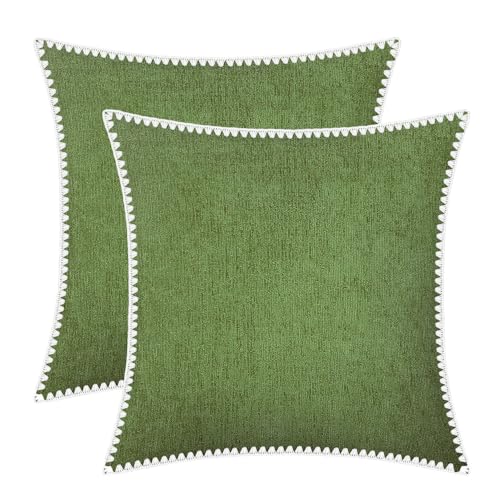 BRAWARM Chenille Throw Pillow Covers 16x16 Inches, Forest Green, 2 Pack | Decorative Pillow Covers with Shell Edge, Soft Cushion Cases for Sofa Bed Living Room Home Farmhouse (No Insert) - color: Forest Green-shell Edge, size: 16" x 16" (Pack of 2)