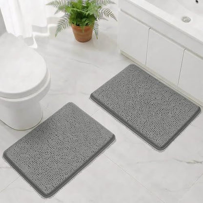 Bcoimo Bath Rug Mat Sets, 2 Piece Extra Soft Chenille Gray Bathroom Mat Set | Non Slip with Rubber Backing 24x17 Bath Mat; Machine Washable;Extra Soft Bath Rug;High Absorbent、Quick Drying Microfiber mat - color: Grey, size: 24×17 Plus 24×17