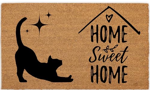 Coir Door Mats 17" X 30", Non-Slip Sturdy, PVC Backed Heavy Duty, Easy to Clean, Ideal for Door Entrance, Patio, Porch, Backyard, Garages, Home Sweet Home, with Cats - color: Home Sweet Home Cat