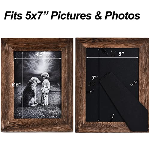 Yaetm 5x7 Picture Frame Distressed Wood, Rustic Solid Wood Photo Frame 5 x 7, Display for Tabletop and Wall, High Definition Glass, Carbonized Black (2 pack) - color: Carbonized Black, size: 5*7"，2 pk