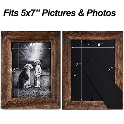 Yaetm 5x7 Picture Frame Distressed Wood, Rustic Solid Wood Photo Frame 5 x 7, Display for Tabletop and Wall, High Definition Glass, Carbonized Black (2 pack) - color: Carbonized Black, size: 5*7"，2 pk