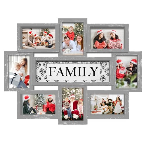 Jerry & Maggie Family Photo Frame 22x17, PVC Picture Frames Collage Wall Decor 9 Opening Wall Hanging For 6x4 Photos 8 Pack, No-Assembly 3D Design Waterproof Memorial Keepsake, Ashes - color: Ashes, size: Family/ Textured