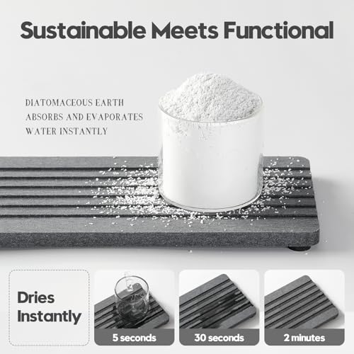 2PCS Diatomite Quick Stone Drying Tray Mat For Bathroom & Kitchen Counter, Instant Dry Water Absorbent Drink Bar Coaster,Vanity Sink Caddy Organizer,Dish Soap Sponge Holders, Charcoal,8"x3.8" - color: 2pc - 8"x 3.8" - Charcoal Gray