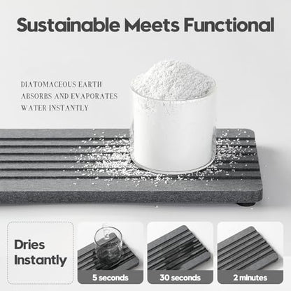 2PCS Diatomite Quick Stone Drying Tray Mat For Bathroom & Kitchen Counter, Instant Dry Water Absorbent Drink Bar Coaster,Vanity Sink Caddy Organizer,Dish Soap Sponge Holders, Charcoal,8"x3.8" - color: 2pc - 8"x 3.8" - Charcoal Gray
