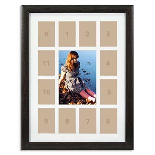 Craig Frames 23247778 12 by 16-Inch Brazilian Walnut Brown Picture Frame, Single White Collage Mat with 13 Openings - color: 13-Opening School Year Mat - 23247778 Frame