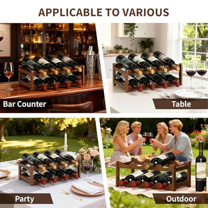 Wine Rack |Open & 2-Tier Bamboo Wine Holder| Freestanding Floor & Countertop Wine Display-Space-Saving Wooden Wine Storage Shelf for Kitchen, Cabinets,Bar & Dining Room(1, 2-Tiers)