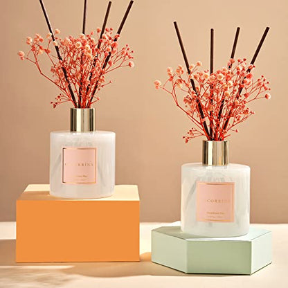 Premium Reed Diffuser Set with Preserved Baby's Breath & Cotton Stick Sandalwood Rose 2 Packs, 6.7oz Scent Fragrance Oil Diffuser for Bedroom Bathroom Home Décor - size: 6.7 Ounce/2pack