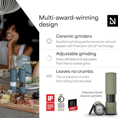 LARS NYSØM Salt and Pepper Grinder Set Manual, Stainless Steel Salt and Pepper Mills with Adjustable Ceramic Grinder I Design Spice Shakers (Sage Green) - color: Sage Green, size: Set of two manual grinders