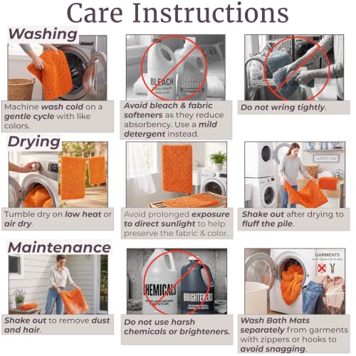 2 Piece Bathroom Rug Set - 32x21 Inch and 24x17 Inch Memory Foam Bath Mats with Chenille Shag Top for Stylish Bathroom Decor - Machine Washable Bath Rugs Set of 2 by Lavish Home (Orange)