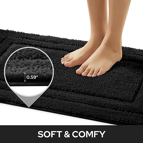 HOMEIDEAS Bathroom Rugs Sets 2 Piece, Super Soft and Absorbent Non Slip Microfiber Machine Washable Bath Mat Set (20" x 32" + 16" x 24", Black) - color: Loop- Black, size: 1'4" x 2'8" (16"x24"+20"x32")