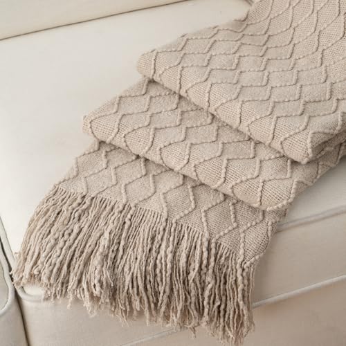 BATTILO HOME Khaki Throw Blankets for Couch, Taupe Lightweight Decorative Blankets and Throws, Boho Warm Knit Blanket for Men and Women, 50"x60" - color: Khaki
