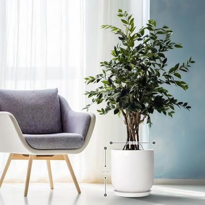 10in Plant Pot，Ceramic Plant pots，Ceramic Planter for Indoor Plants Outdoor,Mid-Century Modern Home Decor, Modern Flower Pot, Large Plant Pot with Drainage Hole and Saucer - size: 10IN