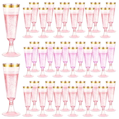 100 Pack Pink Plastic Champagne Flutes with Gold Rim, 5.5 Oz Clear Disposable Plastic Champagne Glasses, Wine Glasses Cups for Wedding Celebration Birthday Party Wine Tasting New Years Eve Supplies - color: Gold Rim Pink, size: 100-Pack