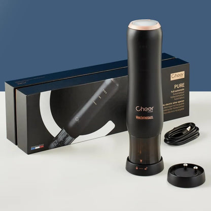 Wine Enthusiast x Cheer Moda Automatic Wine Opener – Electric Corkscrew with Hidden Touch Button, USB Charger & Foil Cutter – Rechargeable Sleek Wine Bottle Opener Gift Set – Modern French Design - color: Wine