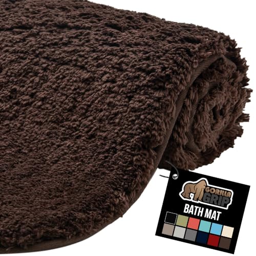 GORILLA GRIP Bathroom Rugs, Ultra Soft Absorbent Mat, Thick Plush Bath Rug, Machine Washable, Microfiber Quick Dry, Mats for Shower, Bathtub and Floor, Home Decor Accessories, 24x17, Brown - color: Brown, size: 24" X 17"