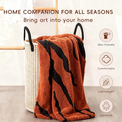 Zebra Printed Throw Blanket-Cozy Soft Lightweight Fuzzy Throw Blanket for Sofa, Couch, Bed & Chair,Rust Red and Black, 50" x 70" - color: Rust Red and Black
