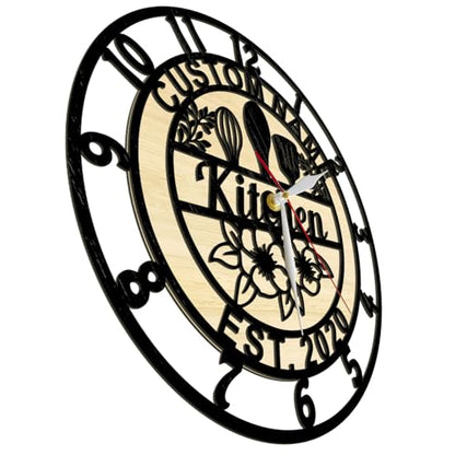 Kitchen Wall Clock Custom Name, Wood Chef Clock Modern Decorative Kitchen Clocks Wall Battery Operated Silent Movement for Restaurant Dinning Room Farmhouse Cooking Lovers Chef Mom Gift - size: 15 inch