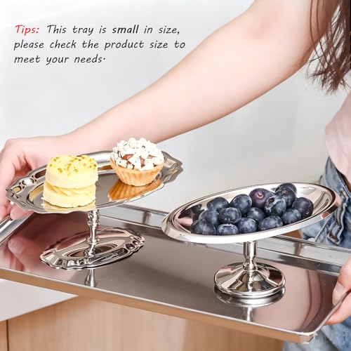 Footed Serving Tray Stainless Steel Dessert Display Platter | Stainless Steel Tray for Fruits Snacks Cupcakes and Appetizers, Decorative Oval Footed Display Plate for Parties Home Decor