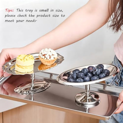 Footed Serving Tray Stainless Steel Dessert Display Platter | Stainless Steel Tray for Fruits Snacks Cupcakes and Appetizers, Decorative Oval Footed Display Plate for Parties Home Decor
