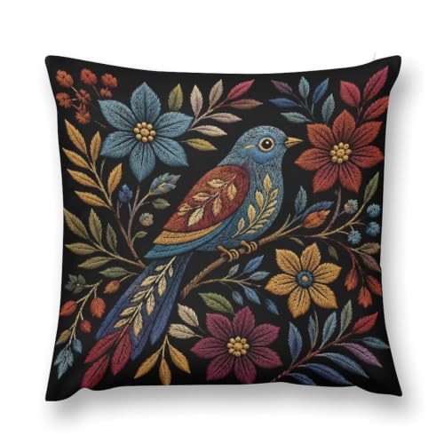 Embroidered Bird Flowers Throw Pillow Covers | Floral Decorative 12"x12" Pillows Case Soft Cushion Covers for Couch Sofa Home Decor - color: Style-7, size: 12" x 12" (Pack of 1)