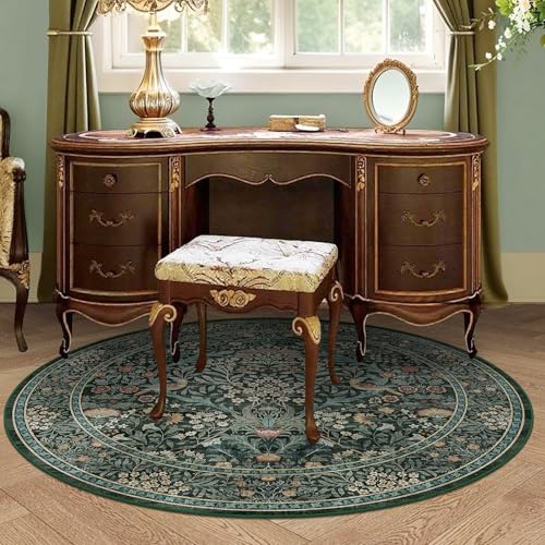 4ft Washable Area Rug Round Non-Slip Carpet for Bedroom Green Blue - color: Dark Green (Larger Pattern), size: 4' (Round)