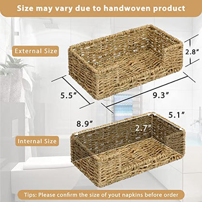 Graciadeco Bathroom Disposable Guest Towel Napkin Holder Long Seagrass Woven Rattan Wicker Table Dinner Paper Hand Guest Towel Napkin Basket Tray Caddy for Kitchen | 1 Pack, Home Decor, Rectangle, Seagrass, Handwoven, Tissue Holder For Bathroom - size: L9