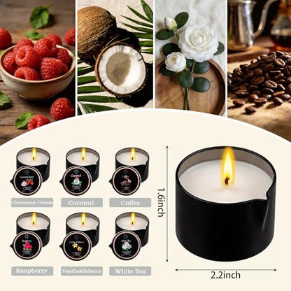 6 Pack Low Temperature Massage Oil Candle Set | Soy Wax That Melts Into Skin Nourishing Body Oil Massage Candle for Home Spa, Massage Therapy, Relaxation - Natural - 2.35 oz