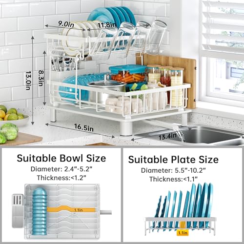 Large 2 Tier Detachable Dish Drying Rack for Kitchen Counter,White | Compact Dish Drainer, Rust-Resistant Dish Rack with Drainboard, Utensil Holder, Cup Holder for Small Space,Kitchen Organizer - color: 2 Tier-white