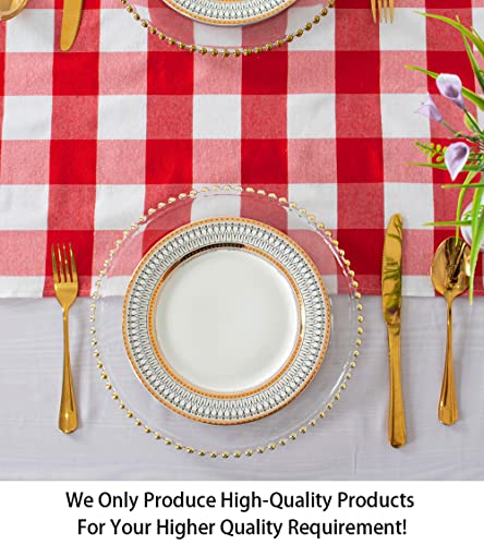 ShinyBeauty Buffalo Check Table Cover - 13''x72'' Red & White Cotton Checkered Plaid Table Runner for Farmhouse Dinners - color: Red & White, size: 72" x 13" (Rectangular)