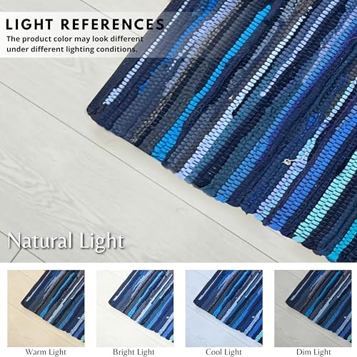 Chindi Kitchen Rug 2x3 Feet - Navy | Cotton Hand Woven Throw Rugs for Bathroom, Easy Clean Accent Camping Carpet - color: Navy, size: 2 x 3 feet