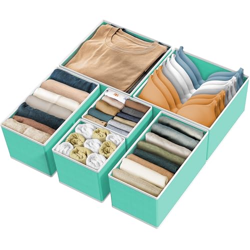 Simple Houseware Underwear Drawer Organizer, Set of 6, Turquoise | for Lingerie/Undergarment/Bra/Panty/Sock/Onesie - color: Turquoise, size: Set of 6 - 2L / 2M / 2S