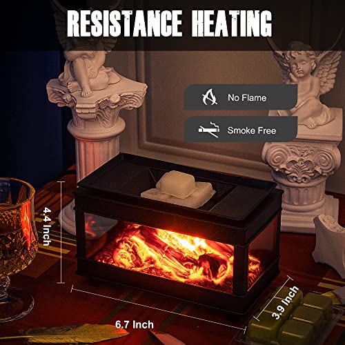 Fireplace Wax Melt Warmer, Electric Wax Warmer for Scented Wax | 3-Sided Glass Metal Wax Melter & Burner,Candle Warmer with LED Flame Glow,Fragrance Warmer for Home Office Decor Gifts