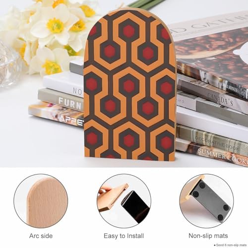 Shining Overlook Book Ends for Shelves - 2 Pack Handmade Wooden Bookends with Metal Base, Sturdy Book Holder for Heavy Books Modern Decorative Book Stopper for Home Office