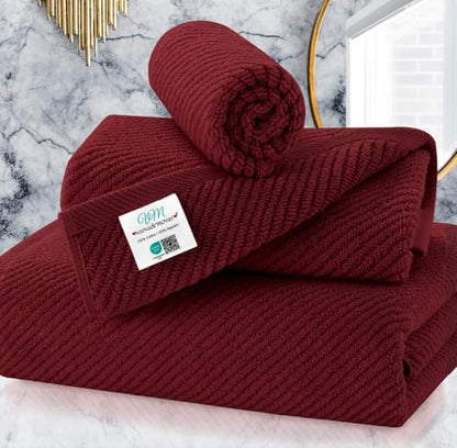 VOOVA & MOVAS 3PC Towel Set, 100% Cotton, Burgundy | 1 Large Bath 30x56 In, 1 Hand 18x28 In, 1 Wash Cloth 13x13 In, Quick Dry, Soft, Thick, Towels For Bathroom, Towel Gift - color: Burgundy - Red, size: 3 PC Bathroom Towel Set