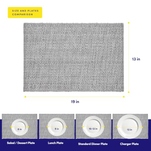 Sweet Home Collection 100% Cotton Placemats for Dining Room Rectangle Two Tone Woven Fabric 13" x 19" Soft Durable Table Mat Set, Set of 6, Gray - color: Gray, size: Rectangle 13" x 19"