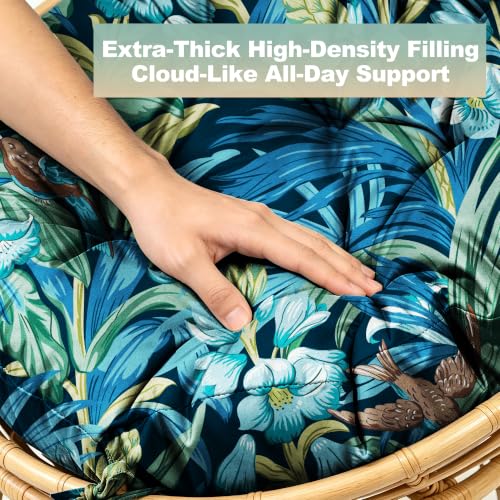 ARTPLAN Round Papasan Chair Cushion Tufted Swing Seat Pad with Ties,Floral | 47"x47"x4"tufted round chair cushion, polyester cover&fluffy fiber fill, fixed ties fit papasan, swing&wicker indoor chairs - color: Blue Flower