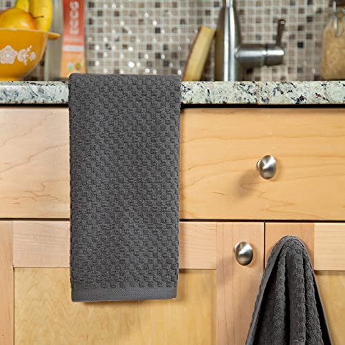 COTTON CRAFT Amazing Kitchen Towel - 12 Pack 100% Cotton Waffle Terry Towel | Charcoal - 16x28 Euro Café Waffle Weave Dish Towels - Soft Absorbent Quick Dry Low Lint Reusable Pantry Bar Cleaning Cloth - color: Charcoal, size: 12 Pack