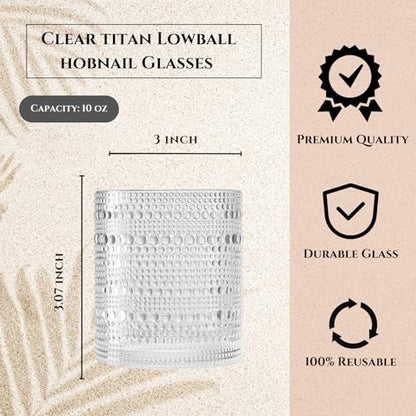 Plastic Hobnail Drinking Glasses Set of 6 Tritan Lowball Cups 10oz, Shatterproof & Unbreakable Acrylic Beaded Design, BPA-Free, Dishwasher Safe Indoor/Outdoor Drinkware for Water, Juice, Cocktails - color: Clear