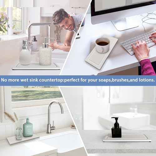 2 PCS Water Absorbing Stone Trays for Bathroom Sink Fast Drying Coasters | 9.5" x 4.7", Vanity Tray, Diatomaceous Earth Mat, Hand Soap Holder with Anti-Skid Feet, Kitchen Counter, Sink Caddy Organizer - color: 9.5" X 4.7" White