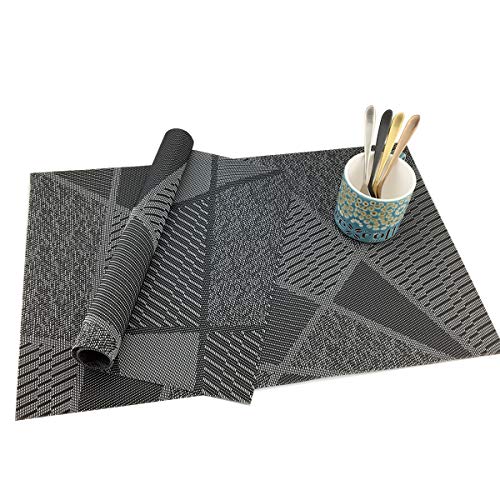 Natural Placemats Woven Vinyl Non-Slip Insulation Heat Stain Resistant Washable Table Placemats Kitchen Dining Table Top Meal Mat Place Mats PVC Set of 6, Natural Black Wood Color - color: Black