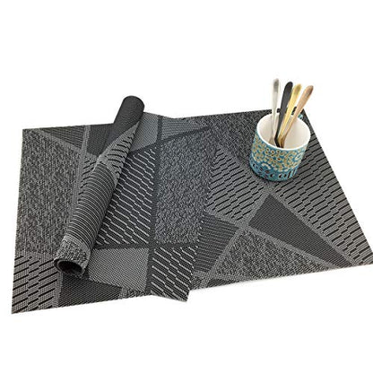 Natural Placemats Woven Vinyl Non-Slip Insulation Heat Stain Resistant Washable Table Placemats Kitchen Dining Table Top Meal Mat Place Mats PVC Set of 6, Natural Black Wood Color - color: Black