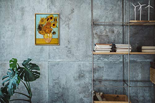 Wieco Art Framed Wall Art Canvas Prints of Sunflower by Vincent Van Gogh Paintings Reproduction Abstract Wall Decorations for Living Room Golden Frame - size: 16"L x 12"W