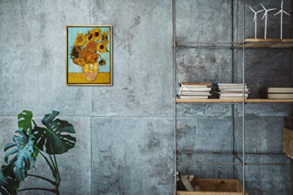 Wieco Art Framed Wall Art Canvas Prints of Sunflower by Vincent Van Gogh Paintings Reproduction Abstract Wall Decorations for Living Room Golden Frame - size: 16"L x 12"W