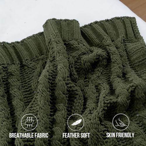 Battilo Olive Green Throw Blanket for Couch, Chunky Cable Knit Blanket, Woven Soft Cozy Chenille Throw Blanket for Bed, Sofa, Chair, Living Room, 51"x67" - color: Olive Green