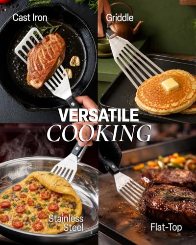 Zulay Kitchen Stainless Steel Fish Turner Spatula - 12.4” Flexible Heat-Resistant Slotted Turner for Non-Stick Cookware - Rust-Proof, Durable & Dishwasher Safe Cooking Utensil for Everyday Use - size: Large